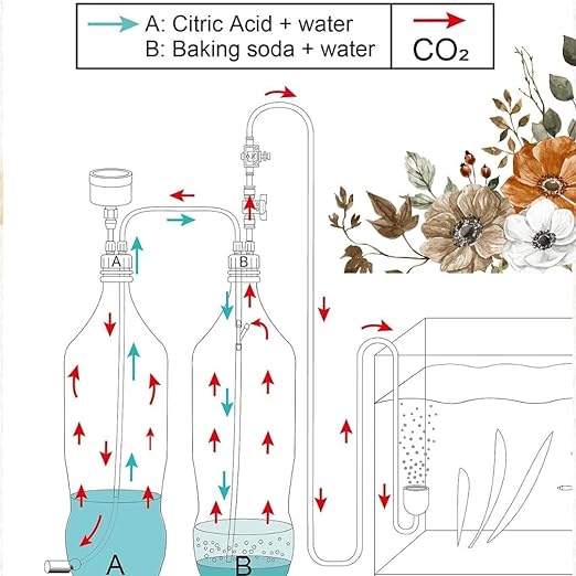 Petzlifeworld DIY CO2 Generator System Kit, DIY CO2 Aquarium Regulators, CO2 Accessories with Tube Valve Gauge Bottle Cap Kit for Aquarium Moss Plant (Baking soda+citric acid - Not Included)