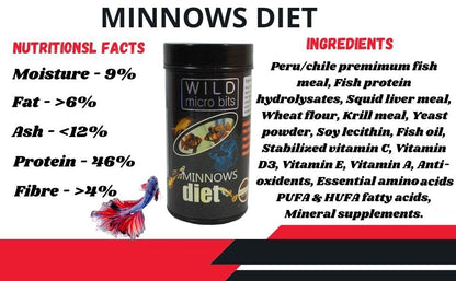 Aquatic Remedies Minnows Diet - 0.6 mm Slow Sinking Granules | Feed for Ramirezy, Corydoras, Small Rainbows, Tetras, Bettas and Guppies (Small (30G))