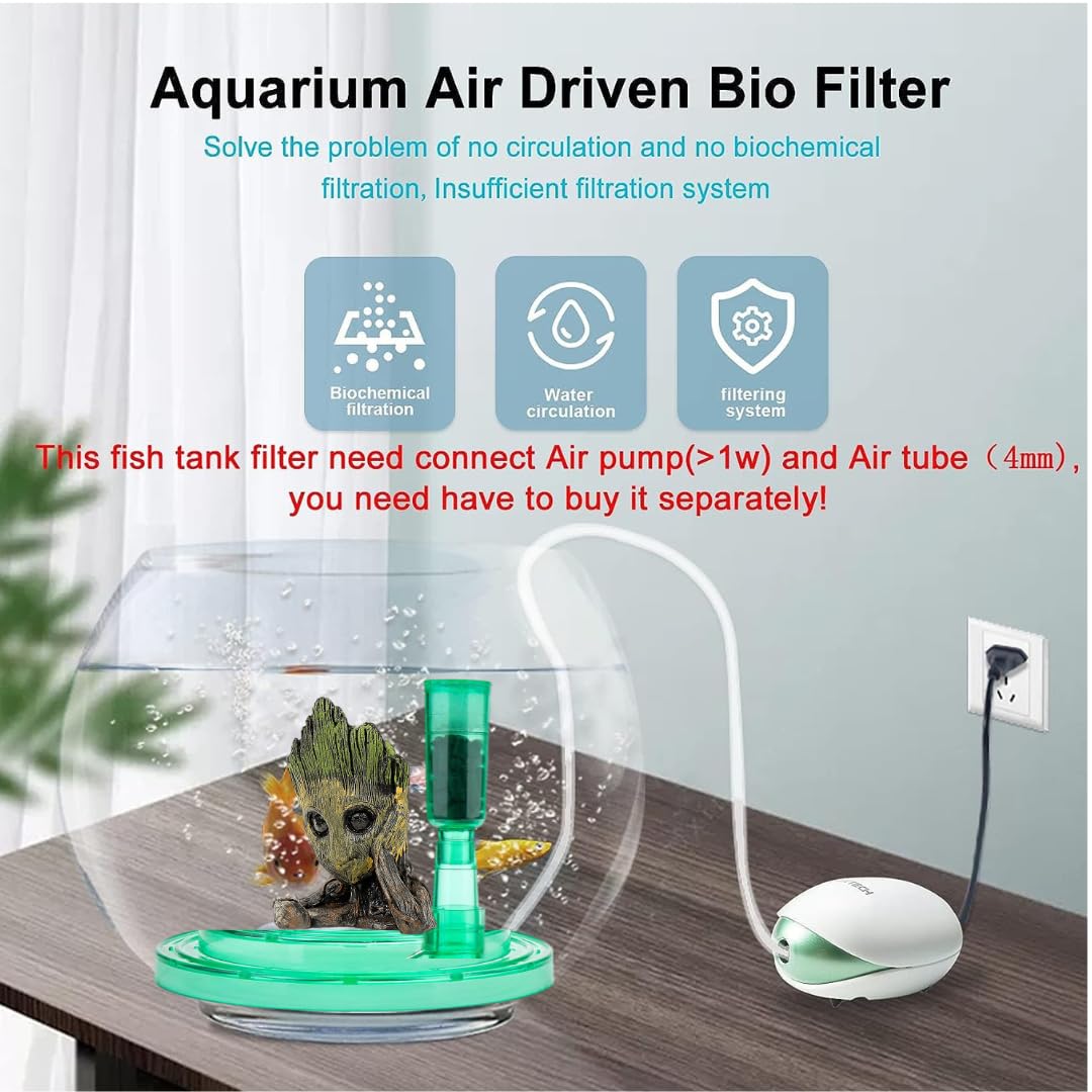 AIM Aquarium Fish Bowl Filter | Dimandable Type Can Suits Any Size Bowl 6-12 Inch (with Air Pump, Air Tube, Check Valve) (Complete Kit)