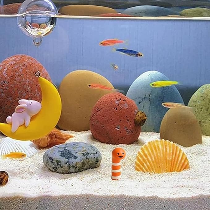 PetzLifeworld 2 Pcs Floating Yellow Half Moon Sleeping Pet Aquarium Toys Mini Fish Tank Attractive Cute Decoration, Miniature Resin Decors (Rabbit)