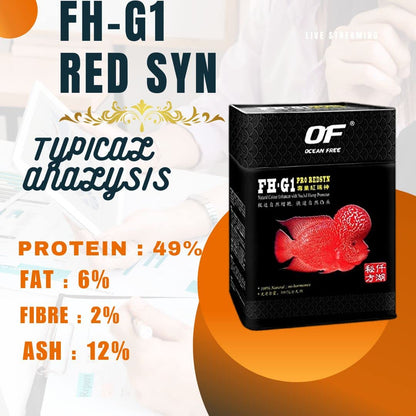 Ocean Free (Original) FH-G1 PRO Head, Natural Nuchal Hump Enhancer & FH-G1 RED Syn, Natural Colour Enhancer with Nuchal Hump Promoter (2x120G) Flower Horn Fish Food Combo