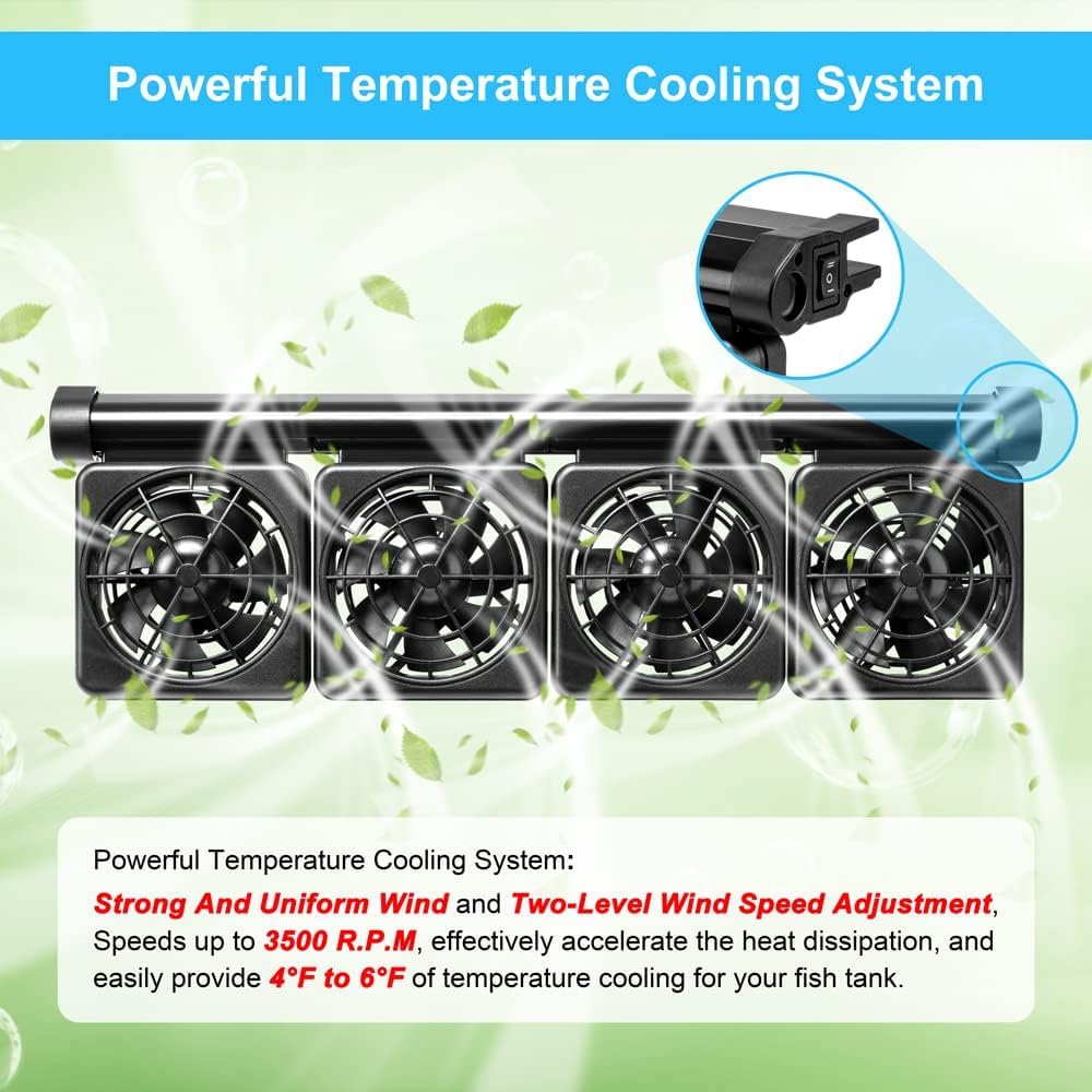 Petzlifeworld Four Head (Black) Fish Tank Cooling Fan System, 2 Wind Speed Adjustable