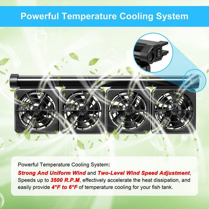 Petzlifeworld Four Head (Black) Fish Tank Cooling Fan System, 2 Wind Speed Adjustable