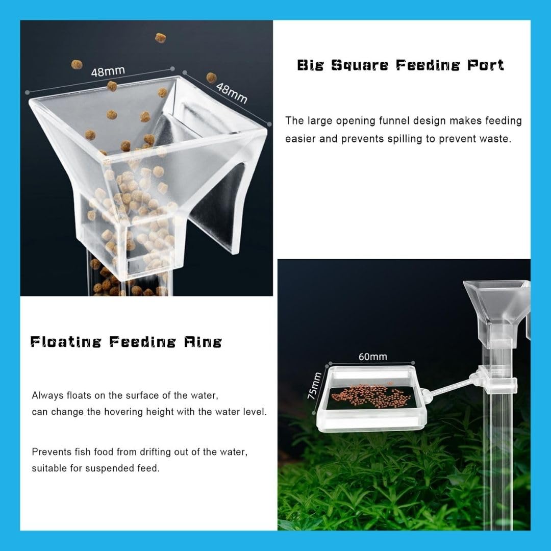 Petzlifeworld (601) 2 in 1 Acrylic Floating & Sinking Fish Food Feeder for Aquarium Fish|Adjustable Height|Feeding Spoon with Cleaning Brush