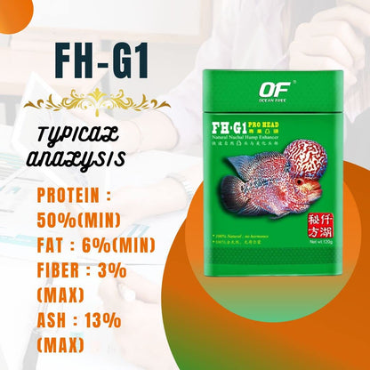 Ocean Free (Original) FH-G1 PRO Head, Natural Nuchal Hump Enhancer & FH-G1 RED Syn, Natural Colour Enhancer with Nuchal Hump Promoter (2x120G) Flower Horn Fish Food Combo