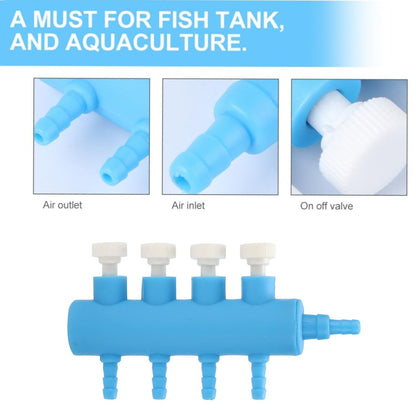 Petzlifeworld Plastic (Blue) 4 Way Fish Tank Air Distributor, Aquarium Air-Pump Flows Hose Splitter