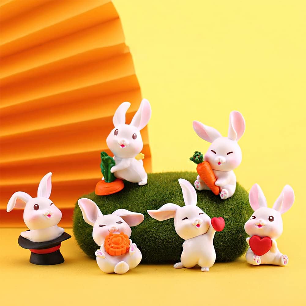 Petzlifeworld 6 Pcs Mini Cute Rabbit Figure for Aquarium Fish Tank Landscape | Car Dashboard & Desktop Decor