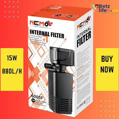 Nemo 4 In 1 Submersible Aquarium Internal Filter | 6005F | 15Watts | 880L/Hr | Ultra Silent Fast and Effective Filtration For Fish Tank | Suits Upto 2.5 Feet Tank