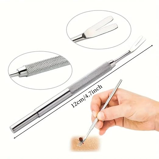 2 Pcs Stainless Steel Pet Tick Removal Tool for Cats and Dogs, High Hardness V-Shaped Head, Can Be Used at Home Or Outdoors | Removing Fleas, Ticks, Dog Lice