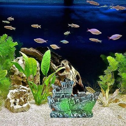 Petzlifeworld Aquarium Shipwreck Decorations Fish Tank Artificial Ornamnets | Sunken Ship Decorations | Fish Tank Landscaping | Natural Look (7 * 5 * 1 Cm)