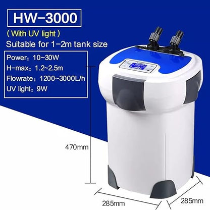 Sunsun HW-3000 Digital Display Canister Filter Built in 9W UV Sterilizer with Adjustable Flow Contorl for Aquarium Fish Tank