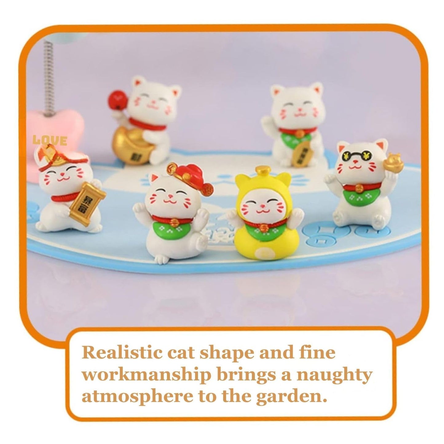 Petzlifeworld 6pcs Lucky Wealth Cat Model for Aquarium Decoration, Mini Cartoon Animal Figurine, Home Decor