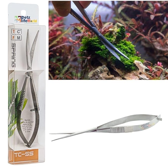 Petzlifeworld Planted Aquarium Moss Spring Scissors 15cm | Stainless Steel Water Grass Scissors | Aquascaping Tool for Trimming Nano Tanks and Moss