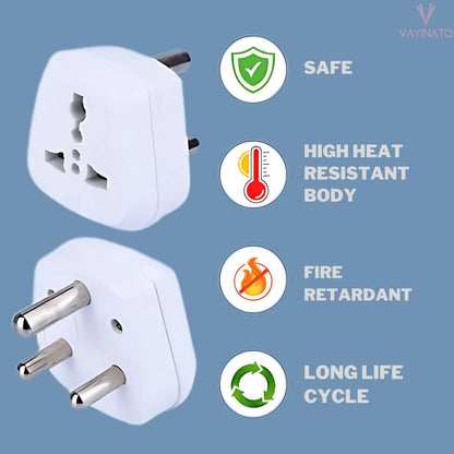 Petzlifeworld (2 Pcs-White) 3 Pin Plug Socket Adaptor | Universal 3-Round Pin Converter for Indian Sockets, China, Thailand, Europe, Taiwan, Japan, Italy, Korea and Indonesia to India