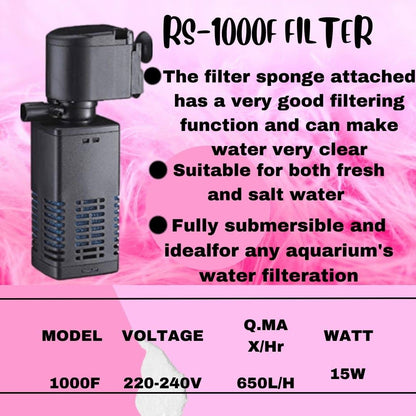 RS Electricals Aquarium Internal Filter (RS-1000F | 15W | 650L/H)