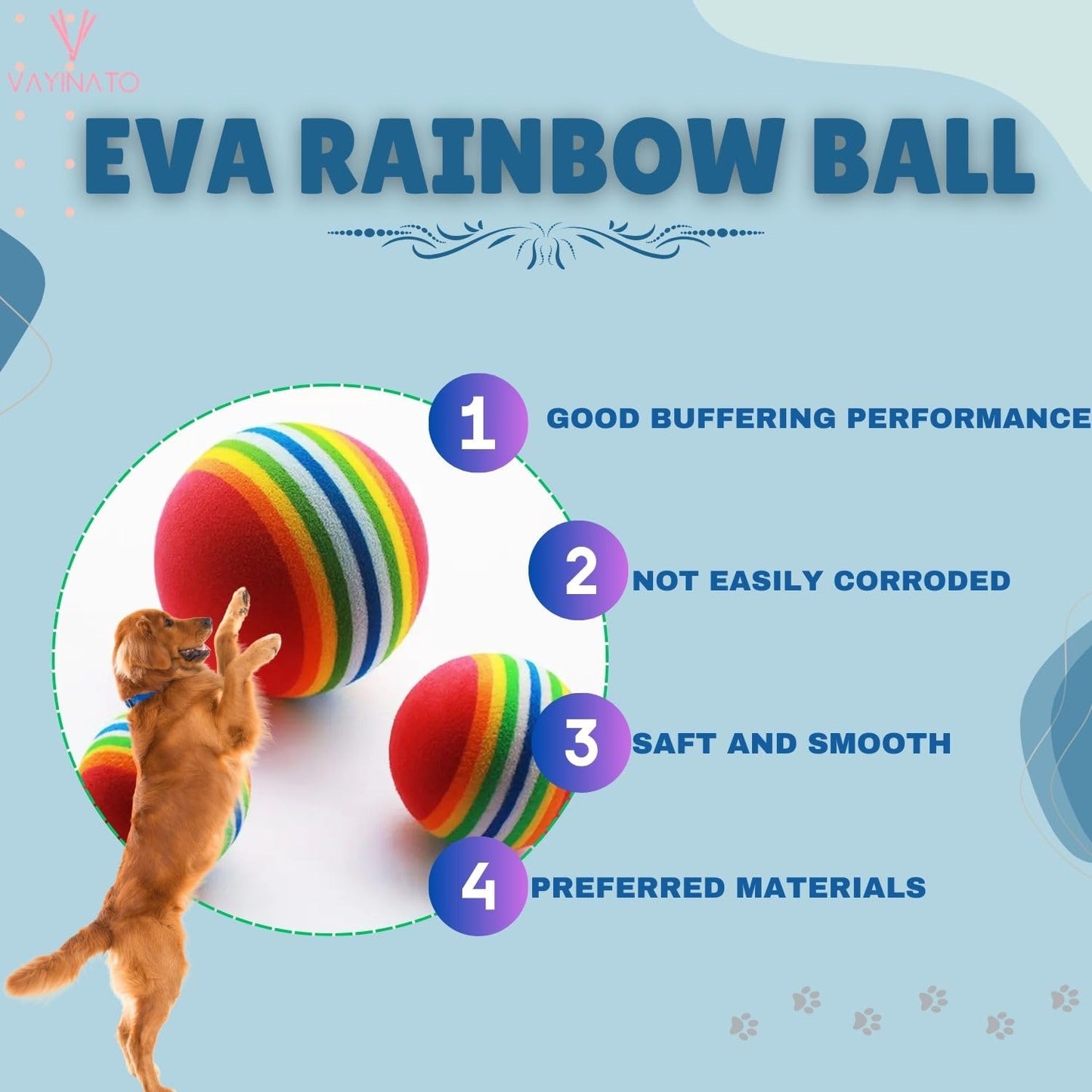 Petzlifeworld EVA Rainbow Ball Pet Toy, Non-Toxic Solid Dog&Cat Toy, Durable Chew Toy for All Breeds