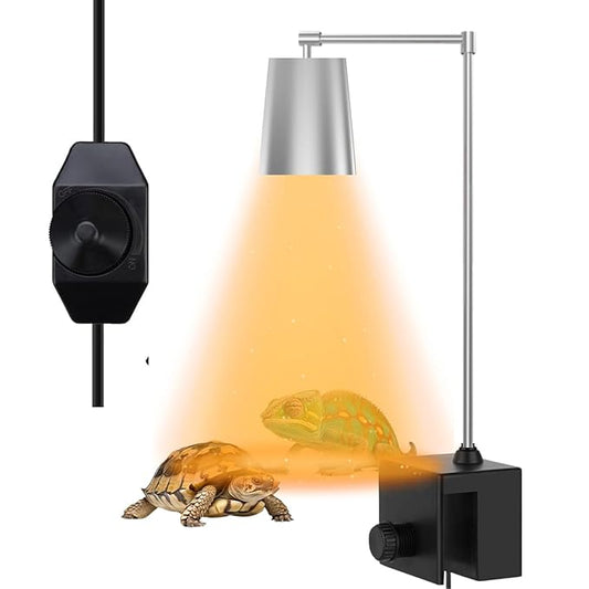 Petzlifeworld Stainless Steel Reptile Heat Lamp Turtle Lights with Dimmer Switch, UVA UVB Bulbs (50W) Aquarium Basking Lamp Adjustable Holder and Intensity Suitable for Birds During Winter & Reptiles