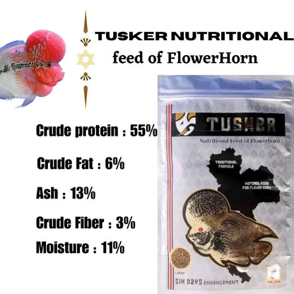 Tusker Nutritional Feed of Flowerhorn Fish Food (Original) Pouch, 100G