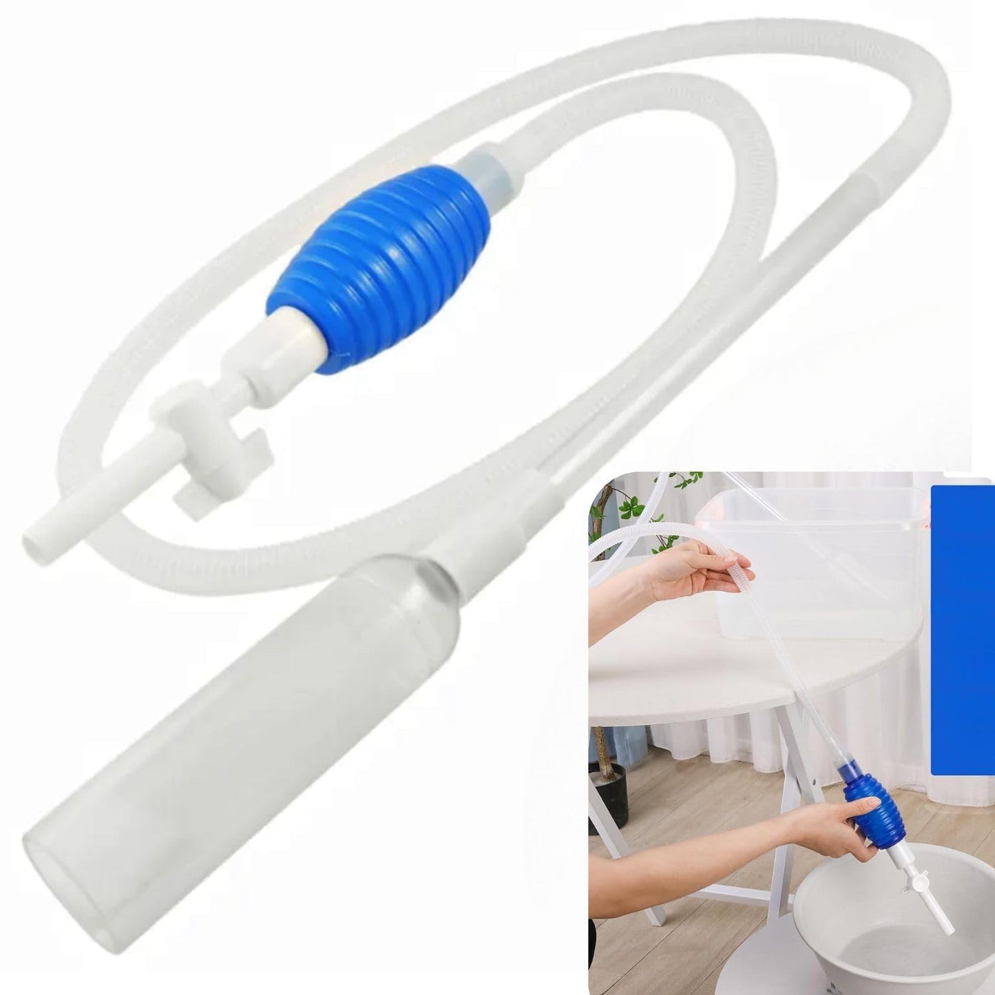 Petzlifeworld Aquarium Blue Syphon Gravel Cleaner with Flow Control Tap | Hand Syphon Pump