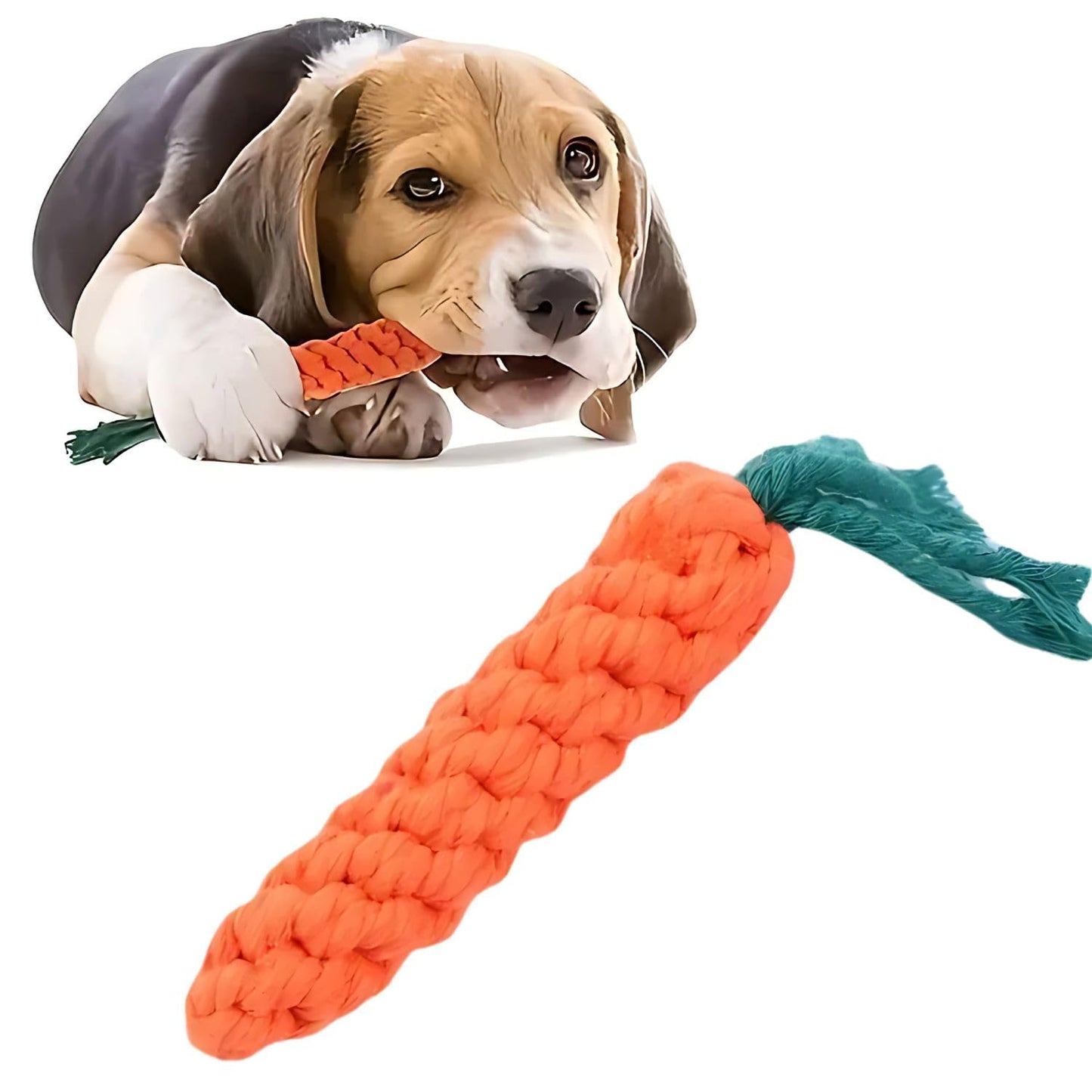 Petzlifeworld 1 Pcs Handmade Interactive Carrot-Shaped Dog & Cat Chew Toy | Cotton Rope Knot Pet Play Toy