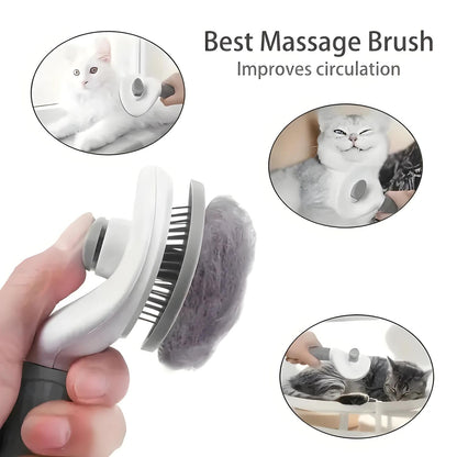 PetzLifeworld One Click Self-Cleaning Smooth Brush, Dog Cat Rabbit Pet Grooming Shedding Brush