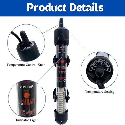 Nemo Glass  Adjustable Temperature Submersible Heater | Auto Cut Off | Safe and Blast Proof | Over Heat Protection | Reliable & Durable Perfect for Fresh & Salt Water