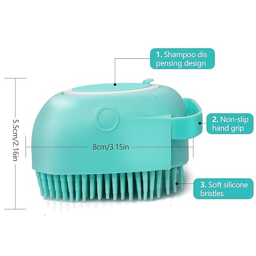 Petzlifeworld Pet Grooming Bath Massage Brush with Soap and Shampoo Dispenser Soft Silicone Bristle for Long Short Haired Dogs Cats Shower