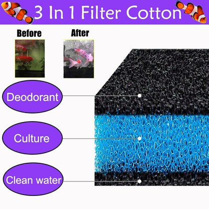 YEE 3 in 1 Activated Carbon Infused Blue Bio Chemical Sponge Filter Pad Media (50Cm*11Cm*2Cm) for Aquarium Top Filter | Easy Cut to Fit | Crystal Clear Water | Reusable Sponge