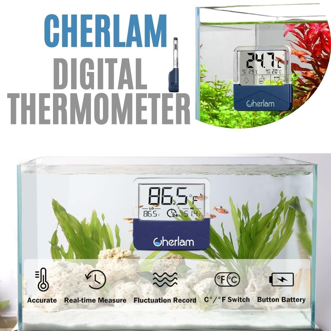 Cherlam Aquarium Digital External Stick On Thermometer For Aquarium Fish Tank