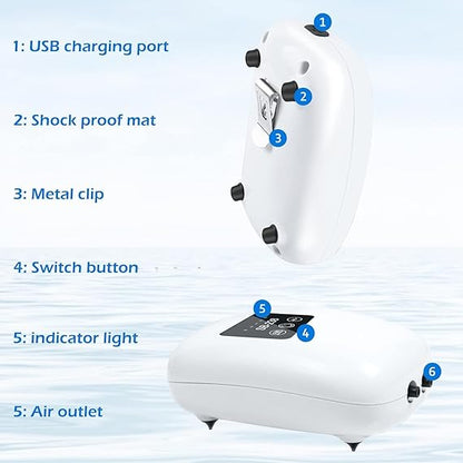 Sobo SB Series Aquarium Battery Air Pump, Rechargeable and Portable, Large Battery Capacity, for Aquariums, Outdoor Fishing and Power Cut (SB-238)