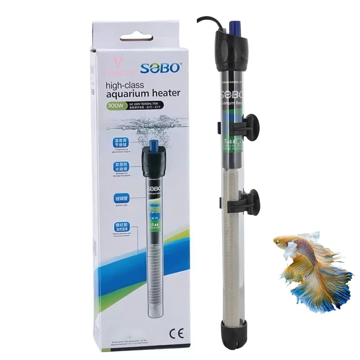 SOBO Glass Submersible Aquarium Heater with Suction Cups By Petzlifeworld