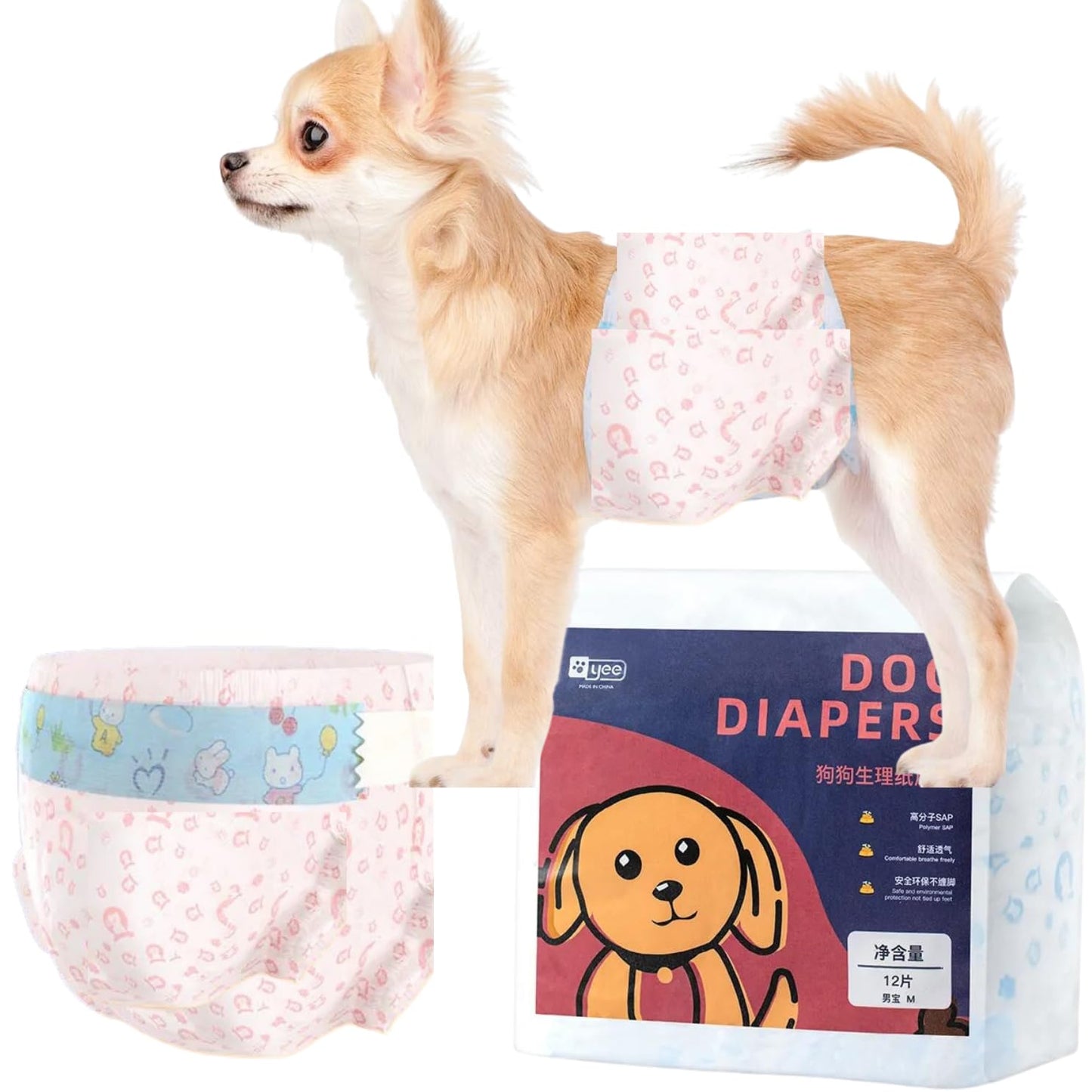 PetzLifeworld Male Env-Friendly Disposable 12 Pcs Pack Diaper for Dog and Cat