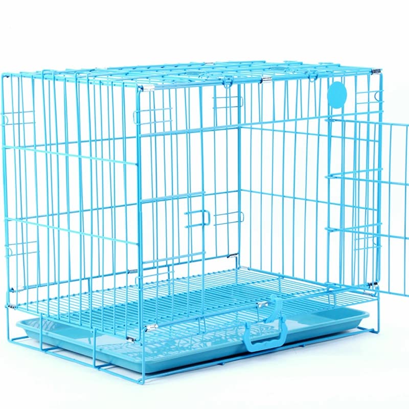 Petzlifeworld (18 Inch) Blue Dog Cage with Removable Tray, Double Door Folding Dog Cage