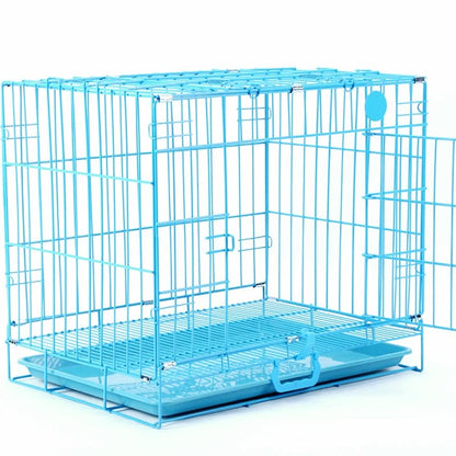 Petzlifeworld (18 Inch) Blue Dog Cage with Removable Tray, Double Door Folding Dog Cage