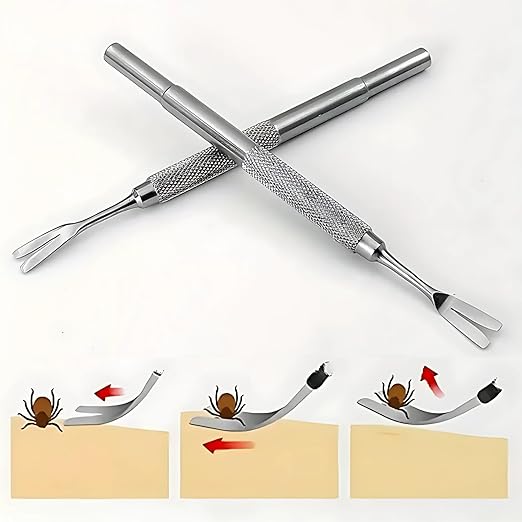 2 Pcs Stainless Steel Pet Tick Removal Tool for Cats and Dogs, High Hardness V-Shaped Head, Can Be Used at Home Or Outdoors | Removing Fleas, Ticks, Dog Lice