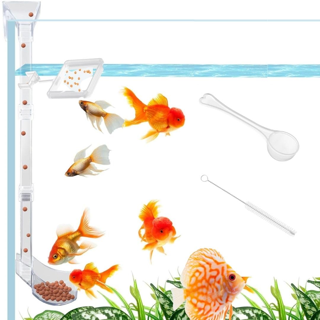 Petzlifeworld (601) 2 in 1 Acrylic Floating & Sinking Fish Food Feeder for Aquarium Fish|Adjustable Height|Feeding Spoon with Cleaning Brush