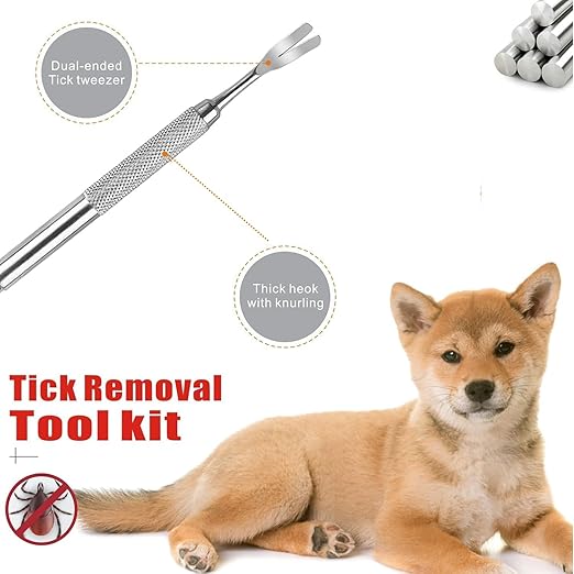 2 Pcs Stainless Steel Pet Tick Removal Tool for Cats and Dogs, High Hardness V-Shaped Head, Can Be Used at Home Or Outdoors | Removing Fleas, Ticks, Dog Lice