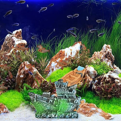 Petzlifeworld Aquarium Shipwreck Decorations Fish Tank Artificial Ornamnets | Sunken Ship Decorations | Fish Tank Landscaping | Natural Look (7 * 5 * 1 Cm)