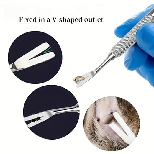 2 Pcs Stainless Steel Pet Tick Removal Tool for Cats and Dogs, High Hardness V-Shaped Head, Can Be Used at Home Or Outdoors | Removing Fleas, Ticks, Dog Lice