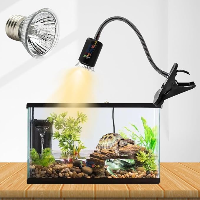 PetzLifeworld 50W Black Reptile Heat Lamp Turtle Lights with Clip, UVA UVB Bulbs Aquarium Basking Lamp Adjustable Holder and Intensity Suitable for Birds During Winter and Reptiles