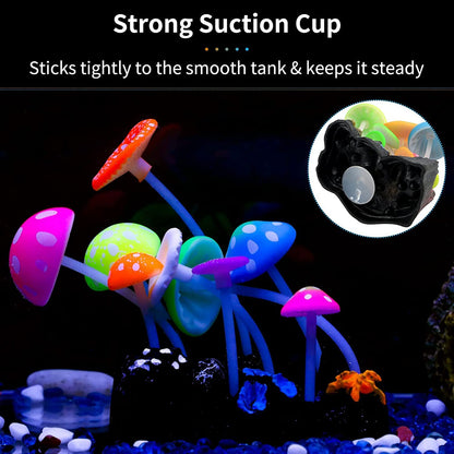 Petzlifeworld Glowing Effect Artificial Mushroom Aquarium Plant Decor Ornament Decoration for Fish Tank Landscape