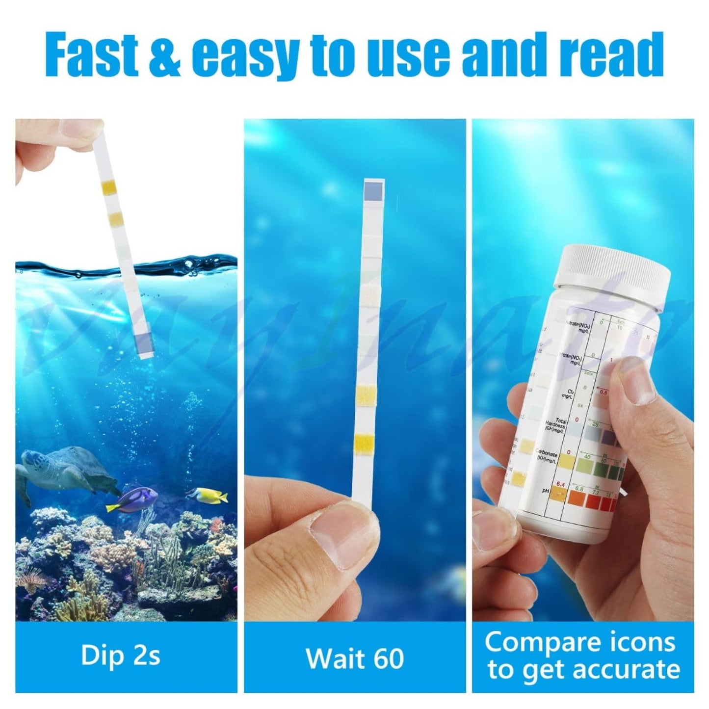 Petzllifeworld 6 in 1 Aquarium (100 Strips) Test Strips for Freshwater Saltwater | Quick and Accurate | Pond, Fish Tank and Swimming Pool