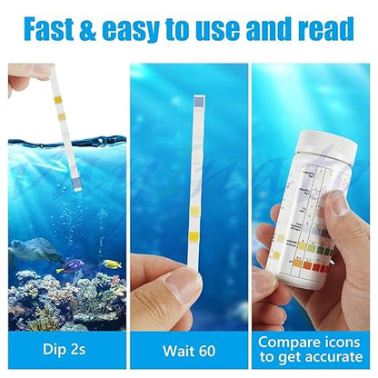 Petzlifeworld 6 in 1 Aquarium 30 Test Strips for Freshwater Saltwater,Test Kit with Quick and Accurate, Pond Fish Tank and Swimming Pool Test Strips Testing Nitrite,Nitrate,Cl2,pH,Total Hardness,Carbonate