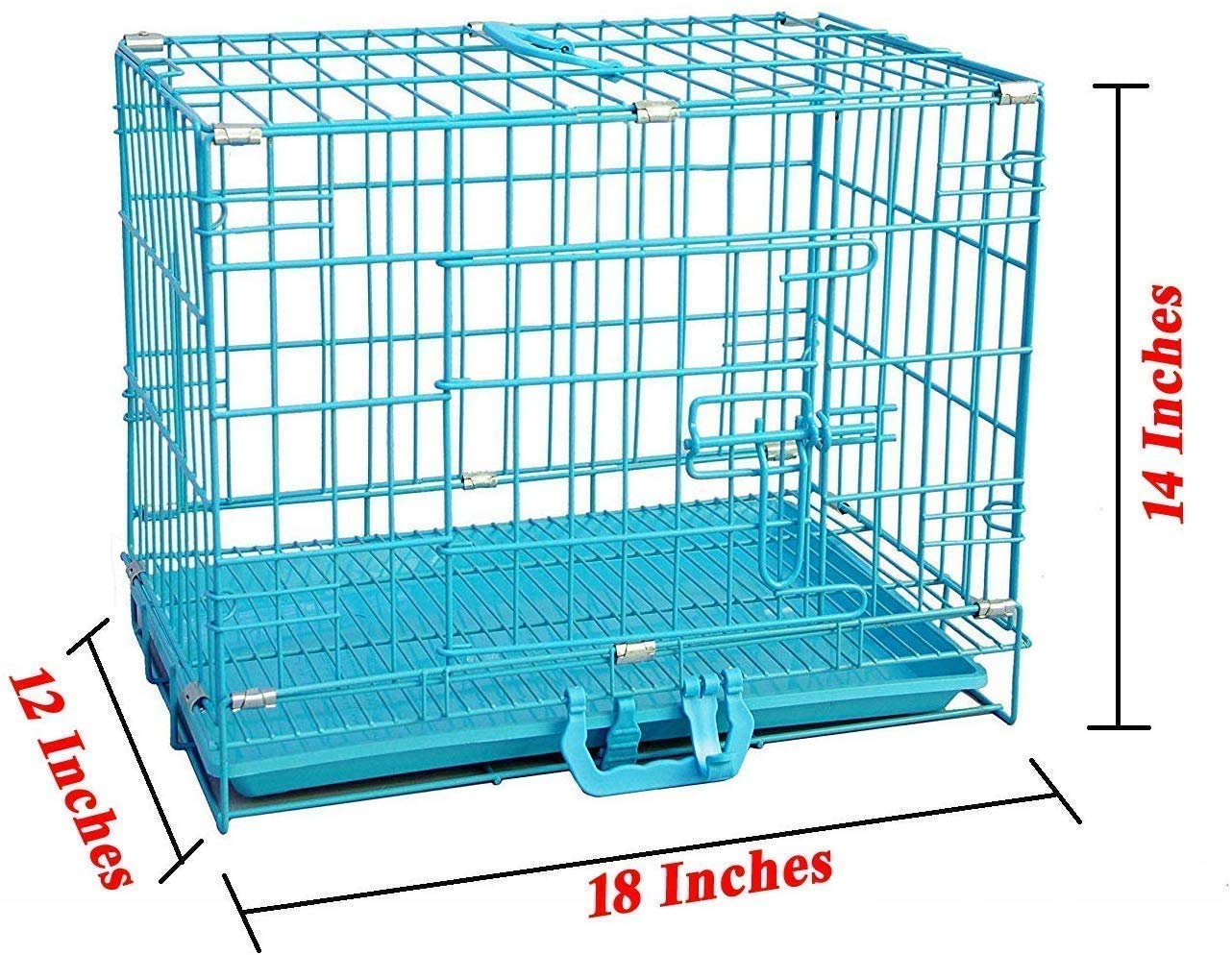 Petzlifeworld (18 Inch) Blue Dog Cage with Removable Tray, Double Door Folding Dog Cage