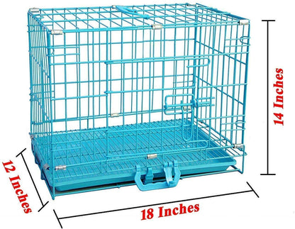 Petzlifeworld (18 Inch) Blue Dog Cage with Removable Tray, Double Door Folding Dog Cage