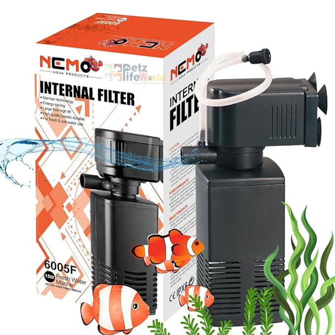 Nemo 4 In 1 Submersible Aquarium Internal Filter | 6005F | 15Watts | 880L/Hr | Ultra Silent Fast and Effective Filtration For Fish Tank | Suits Upto 2.5 Feet Tank