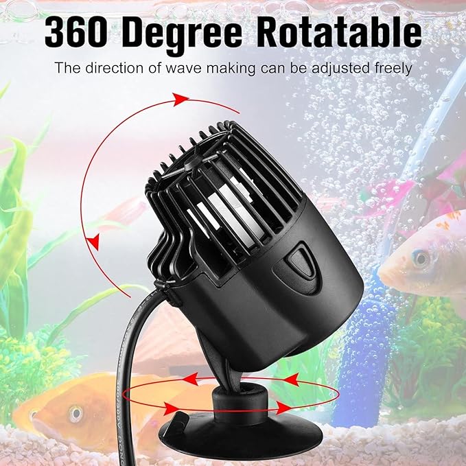 Petzlifeworld 360 Degree Rotating Single Head Aquarium Super Wave Maker (XL-100M | 6W | 3000L/H | Fit for 2 Feet Tank)