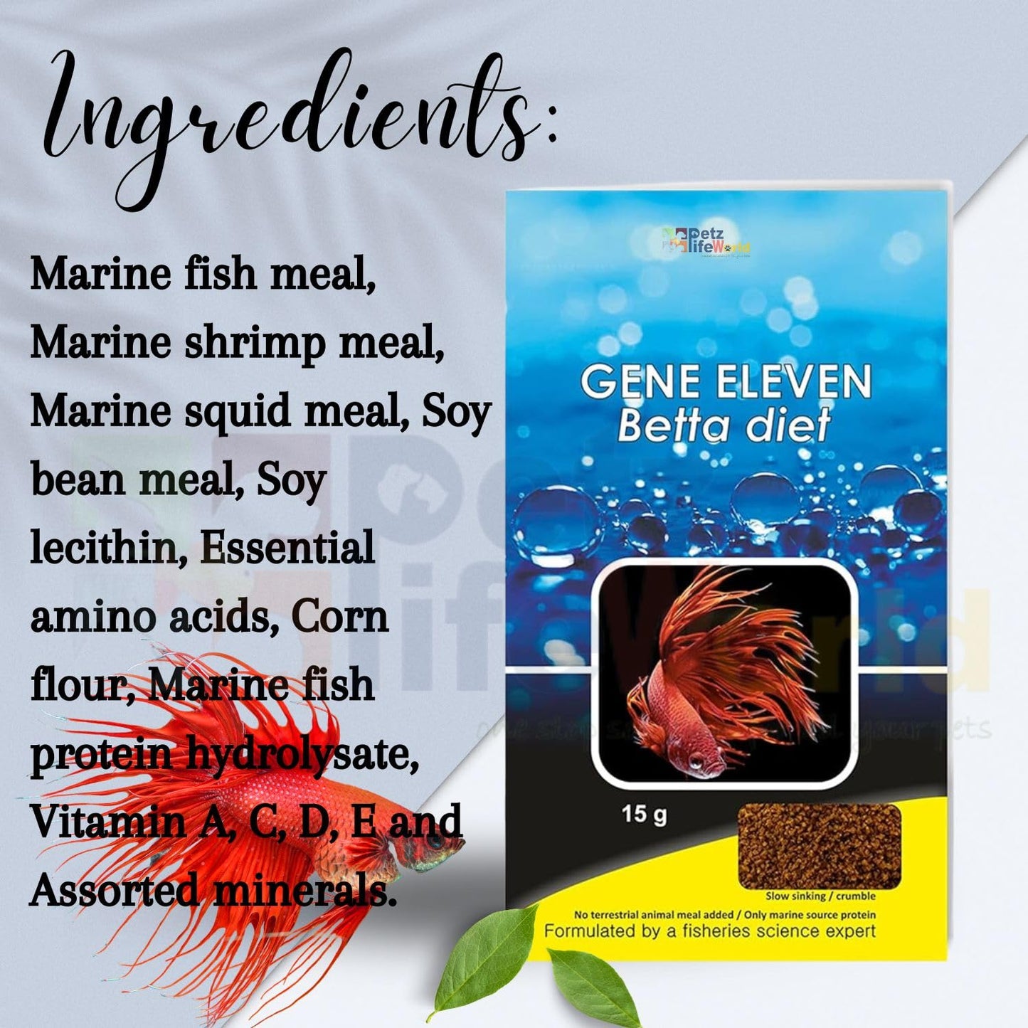 Aquatic Remedies Pack of 3 (3 * 15g) Gene Eleven Betta Diet Fish Food | Slow-Sinking Crumbles for Betta Fish