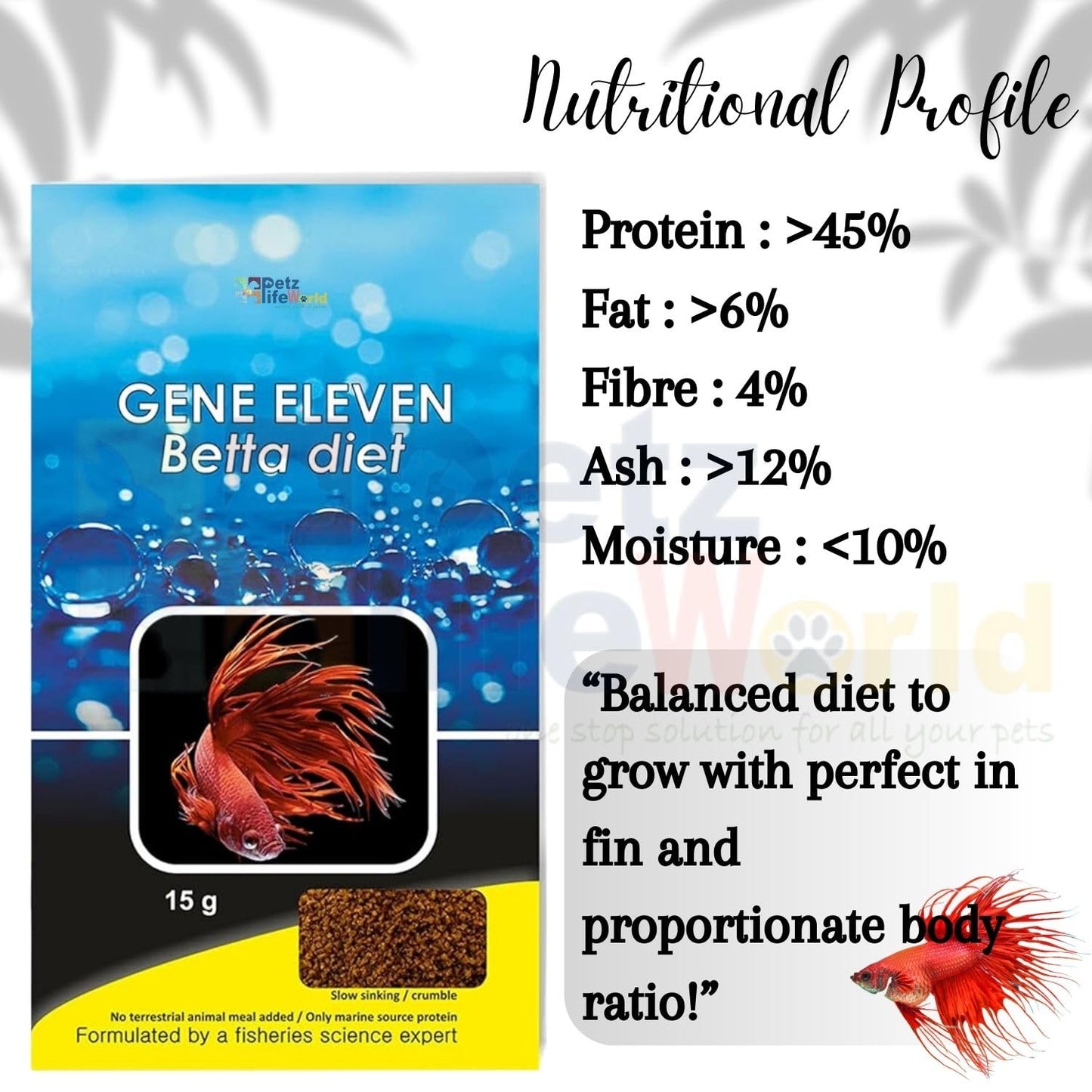 Aquatic Remedies Pack of 3 (3 * 15g) Gene Eleven Betta Diet Fish Food | Slow-Sinking Crumbles for Betta Fish