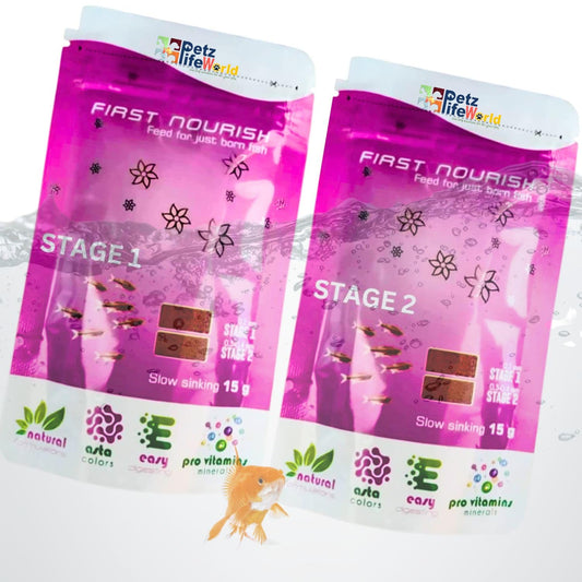 WA First Nourish | Baby Fish Food | Stage 1 & 2 | 2 Packs (15g +15g) | for All Types of Baby Fishes